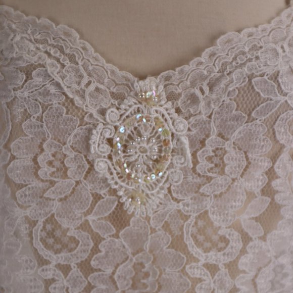 Vtg Saks Fifth Avenue Terry Russo Sheer Lace Sequin Pearl Nightgown Negligee L - Picture 7 of 10